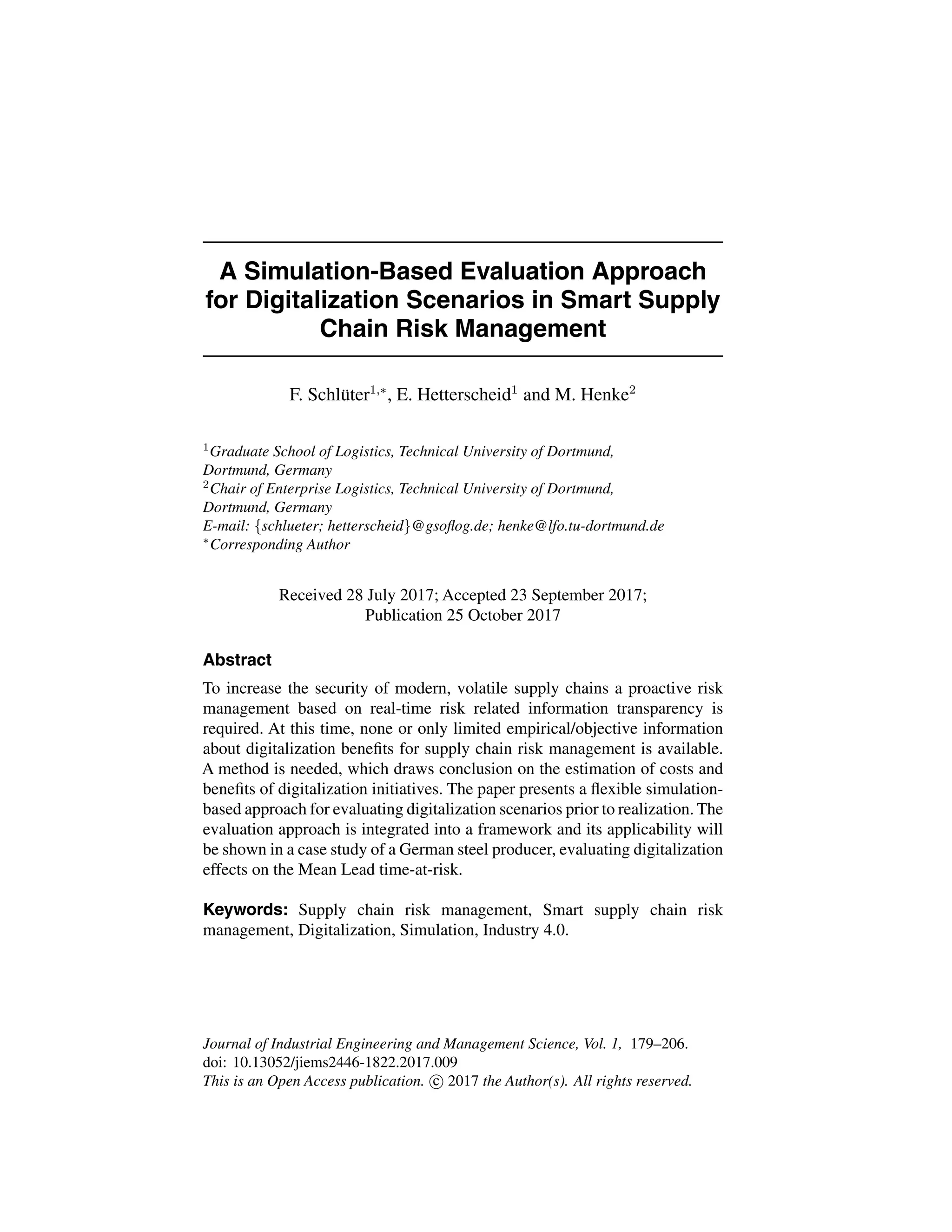 A simulation based evaluation approach smart supply risk management | PDF