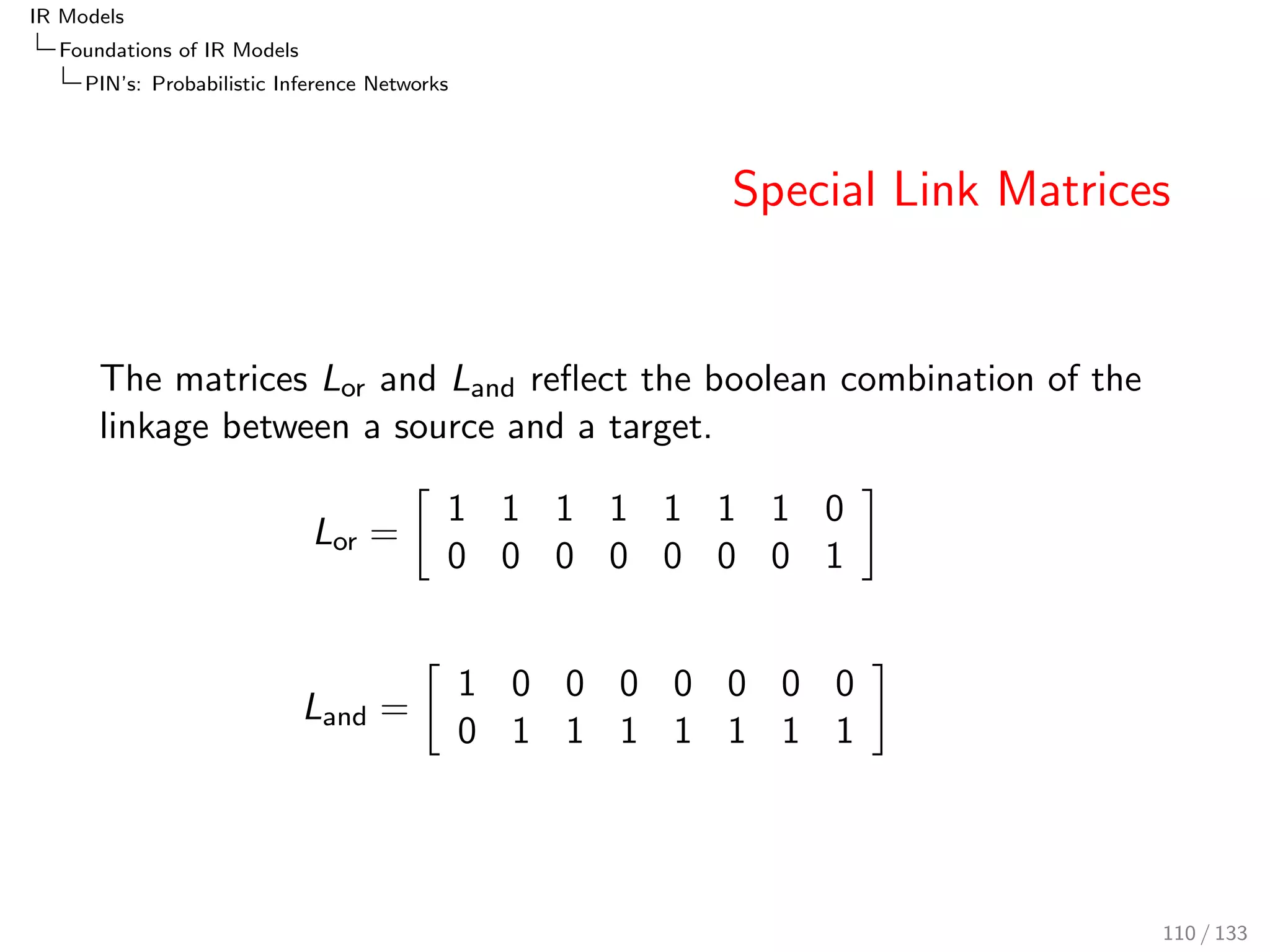 IR Models 
Foundations of IR Models 
BM25 
BM25 
One of the most prominent IR models 
The ingredients have already been prepared: 
TFBM25;K (t; d) 
wRSJ;F4(t; r ; r ; c) 
Wikipedia 2014 formulation: Given a query Q containing 
keywords q1; : : : ; qn: 
score(D;Q) = 
Xn 
i=1 
IDF(qi )  
f (qi ;D)  (k1 + 1) 
f (qi ;D) + k1  (1  b + b  jDj 
avgdl ) 
with f (qi ;D) = nL(qi ;D) (qi 's term frequency) 
Here: 
Ignore (k1 + 1) (ranking invariant!) 
Use wRSJ;F4(t; r ; r ; c). If relevance information is missing: 
wRSJ;F4(t; r ; r ; c)  IDF(t) 
89 / 133 
 