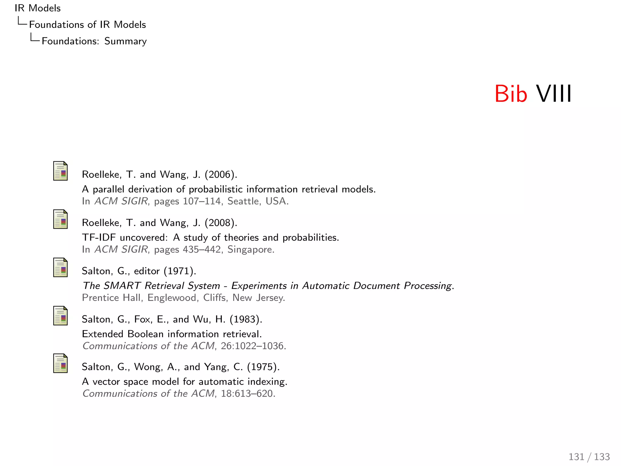 IR Models 
Foundations of IR Models 
LM: Language Modelling 
Dirichlet-LM Term Weight 
Document-dependent mixture parameter: D = dl 
dl+ 
De 