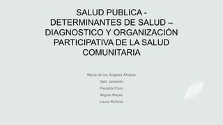 SALUD PUBLICA -
DETERMINANTES DE SALUD –
DIAGNOSTICO Y ORGANIZACIÓN
PARTICIPATIVA DE LA SALUD
COMUNITARIA
 