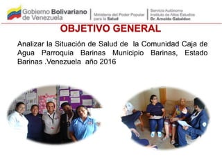 Analizar la Situación de Salud de la Comunidad Caja de
Agua Parroquia Barinas Municipio Barinas, Estado
Barinas .Venezuela año 2016
 