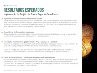 Resultados Esperados

Implantação do Projeto de Forma Segura e Sem Riscos.
✔ Agilidade no Cadastramento dos Colaboradores

Fornecimento do retorno das consultas envolvendo todo o quadro laboral da companhia, frente a
base cadastral do consórcio dos entes governantes participantes do eSocial, envolvendo Cadastro
de Pessoa Física – CPF e Número de Identiﬁcação Social – NIS (NIT/PIS/PASEP) e com a respectiva
ação regularizadora a ser tomada pelos colaboradores.

✔ Consciência do Projeto Entre as Áreas

Disseminação do conhecimento do Projeto eSocial, considerando toda a empresa, propiciando o
envolvimento adequado dos colaboradores na implantação.

✔ Tabelas de Rubricas e Cargos Revistas e Preparadas para o eSocial

Rubricas da empresa vinculadas com as Rubricas da Tabela Oﬁcial, acrescidas de toda a análise de
suas naturezas jurídicas, bem como eventuais observações e inconsistências.
Todos os códigos CBO dos funcionários validados com a Tabela do Ministério do Trabalho e
Emprego, acrescido da análise consultiva, caso a caso, de adequação de função/lotação.

✔ Todas as Contribuições Trabalhistas e Previdenciárias Checadas

A Contribuição Patronal, Contribuição GIILRAT, Alíquota FAP, RAT Ajustado, Contribuição Adicional,
Contribuição para Terceiros, Cooperativa de Trabalho, Empregado, Contribuinte Individual,
Transportador Autônomo e Empresa Prestadora de Serviços por Cessão ou Empreitada de Mão de
Obra estarão em compliance com o eSocial.
www.asisprojetos.com.br | Blog: www.spednews.com.br

 