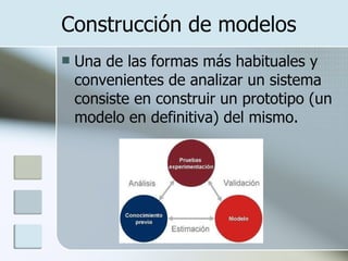 Construcción de modelos  Una de las formas más habituales y convenientes de analizar un sistema consiste en construir un prototipo (un modelo en definitiva) del mismo.  