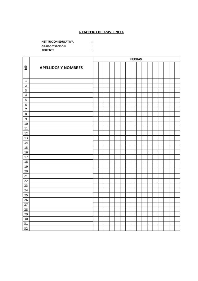 Modelo Registro Asistencia