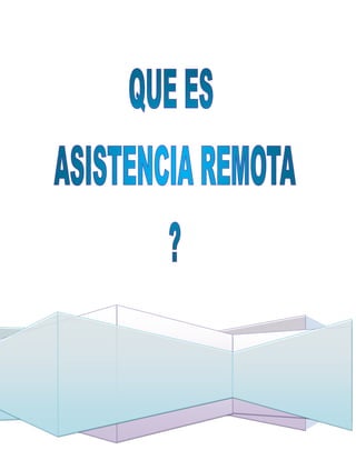 QUE ES ASISTENCIA REMOTA <br />La Asistencia remota proporciona una forma de obtener la ayuda que necesita cuando surgen problemas con su equipo, se refiere a dar soporte o ayuda de manera remota, te conectas a otra PC sin necesidad de estar en el lugar físico de la misma y poder trabajar como si estuvieras en el mismo lugar<br />OBTENER AYUDA PARA REALIZAR ASISTENCIA REMOTA<br />Nosotros podremos utilizar asistencia remota  por:<br />Asistencia remota de Windows<br />Asistencia remota por msn<br />Asistencia remota por team viewer <br />“otros software”<br />                      <br />“ASISTENCIA REMOTA DE WINDOWS”<br />Paso 1- Habilitar los servicios en el ordenador remoto<br />Para poder utilizar el servicio de control remoto de Windows XP primero debes activarlo. Haz clic con el botón derecho sobre el icono quot;
Mi PCquot;
, selecciona quot;
Propiedadesquot;
, accede a la pestaña quot;
Remotoquot;
 y marca las casillas quot;
Asistencia remotaquot;
 y quot;
Escritorio remotoquot;
, si quieres enviar peticiones de asistencia a otro usuarios o controlar ese PC sin recibir una petición, respectivamente.<br />Paso 2- Configurar el Firewall de Windows en el ordenador remoto<br />Posiblemente, este sea el paso más delicado. En teoría, simplemente marcando las casillas anteriores, se añade una nueva Excepción en el Firewall de Windows para que este tipo de conexiones tengan acceso al sistema. En la práctica, esto no es suficiente.<br />Existen dos posibilidades: realizar todos los pasos que Microsoft recomienda  - que no suele funcionar - o desactivar temporalmente el Firewall de Windows XP y confiar que nuestro router o antivirus se encargue de neutralizar cualquier tipo de amenaza.<br />Opción 1: Modificaciones recomendadas por Microsoft<br />Inicia una sesión como Administrador<br />Haz clic en Inicio/Panel de Control<br />Haz doble clic en Firewall de Windows y accede a quot;
Excepcionesquot;
<br />Haz clic en quot;
Agregar programaquot;
<br />Haz clic en quot;
Examinarquot;
, selecciona C:indowsCHealthelpctrinarieselpsvc.exe y pulsa quot;
Aceptarquot;
<br />Haz clic en quot;
Agregar puertoquot;
<br />En quot;
Nombrequot;
 escribe RPC_TCP135 y en quot;
Número de puertoquot;
 escribe 135<br />Acepta todas las ventanas restantes<br />Opción 2: Desactivar temporalmente el Firewall de Windows<br />Haz clic en Inicio/Panel de Control<br />Haz doble clic en Firewall de Windows<br />Selecciona la opción quot;
Desactivadoquot;
<br />Acepta todas las ventanas restantes.<br />Paso 3 - Averiguar la dirección IP del PC del ordenador remoto<br />El método para conocer la dirección IP depende de cómo están conectados los ordenadores: a través de Internet o mediante una red local.<br />En el primer caso, puedes saber la dirección IP del ordenador que quieres controlar accediendo aquí desde el propio ordenador.<br />Si los dos ordenadores pertenecen a la misma red local, escribe cmd en el campo quot;
Ejecutar...quot;
 del quot;
Menú de Inicioquot;
 y escribe ipconfig. En el listado podrás ver la dirección que el ordenador tiene asignada.<br />Paso 4 - Activar la conexión<br />Una vez alcanzado este punto, sólo tienes que ejecutar el cliente de Microsoft y conectar con el ordenador en el que has habilitado el servicio. Haz clic en quot;
Inicio/Todos los programas/Accesorios/Conexión a Escritorio remotoquot;
. Introduce la dirección IP del ordenador que quieres controlar y pulsa conectar.<br />Si todo va bien, aparecerá la típica ventana de usuario. Introduce un usuario con permisos en ese ordenador y, al instante, el Escritorio del ordenador remoto se te mostrará en pantalla.<br />ASISTENCIA REMOTA POR MSN<br />Desde una ventana de conversación podemos solicitar ayuda para que un amigo pueda ver nuestra pantalla y controlarla, incluyendo al mouse y teclado. Si somos nosotros los que queremos ayudar, debemos pedirle a nuestro amigo que nos envíe la invitación.PASO  1<br />La opción se encuentra en el menú Acciones:<br />Enviando la invitación para recibir ayuda<br />PASO 2<br />Cuando la invitación es aceptada, los sistemas intentarán comunicarse. En Windows Vista y 7 el ayudante necesitará una contraseña para acceder, esta aparece automáticamente y se puede enviar por la misma ventana de conversación.*PC que recibirá la asistencia remota, despliega la contraseña:<br />Si no se establece la conexión, clic en quot;
Solucionar problemasquot;
<br />PC de la persona que intenta ayudar, necesita la contraseña:<br />PASO 3<br />Si la conexión no se puede establecer, seguramente el firewall esté bloqueando el acceso. Si es así Windows mostrará una advertencia y configurará los permisos adecuados, si aún no funciona lo mejor es hacer clic en el botón Solucionar problemas para iniciar un asistente de ayuda.Con la conexión establecida, la configuración de pantalla del equipo que actúa como servidor (el que recibe la ayuda) se modificará automáticamente para acelerar al máximo la velocidad de conexión. Conviene cerrar todos los programas que consuman ancho de banda.  De esta forma podremos ayudar a nuestros amigos, ver su pantallas, darles indicaciones e incluso controlar sus equipos. Cabe mencionar que en realidad el control nunca lo pierden, es decir, en todo momento estarán viendo lo que hacemos y podrán cancelar la conexión.<br />PASO 4<br />Bloqueando la asistencia remota:Si ya no queremos recibir ayuda, podemos bloquear el acceso directamente desde el firewall o la ventana Propiedades del sistema. Conviene hacerlo por seguridad.<br />Opción para bloquear la Asistencia remota<br />* En XP, clic derecho sobre Mi PC y seleccionamos Propiedades.* En Vista/7 clic derecho sobre Equipo, seleccionamos Propiedades y Configuración de Acceso remoto en el menú izquierdo.<br />ASISTENCIA REMOTA POR TEAMVIEWER<br />Compartir el escritorio y trabajar en equipo ahora es más fácil que nunca: Con TeamViewer puede comunicarse con un socio a través del escritorio desde cualquier lugar con acceso a Internet.<br />PASO 1 “LO QUE TIENE QUE HACER”<br />Descargue teamviewer en su ordenador para controlar ordenadores remotos se necesita la version completa, para instalarlar siga las instrucciones del asistente de instalacion y a continuancion inicie teamviewer<br />PASO 2 “ LO QUE TIENE QUE HACER SUS ASOCIADO”<br />Pida a su asociado que está en frente del ordenador remoto que descargue teamviewer  y que lo instale en su ordenador.<br />PASO 3 “ESTABLECER UNA CONEXIÓN”<br />Pregúntele a su asociado cual es su id  de teamviewer  introduzca la en su cuadro id, para establecer la conexión haga click en “conectar  con asociado”  e introduzca la clave de su asociado y listo. Comienza la asistencia remota<br />Tres maneras distintas de realizar una asistencia remota para ayudar a un amigo con algún problema del PC desde tu casa sin necesidad de moverse de allí.<br />