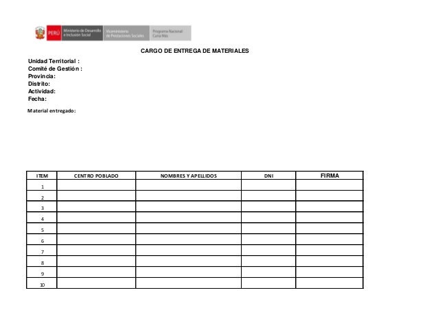 Asistencias y cargo de entrega de materiales