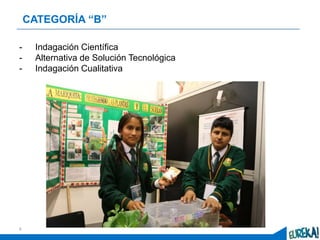 6
- Indagación Científica
- Alternativa de Solución Tecnológica
- Indagación Cualitativa
CATEGORÍA “B”
 