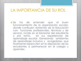 Asistentes de la educación y su rol colegio santiago | PPTX