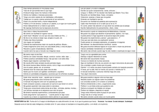 Paso tiempo pensando en mis propias cosas                                               Leo por placer y no sólo lo obligado
             Trato de ver qué sentido tiene lo que hago                                              Escribo con gusto composiciones, cartas, artículos …
             Al discutir tengo claros mis motivos e intenciones                                      Lengua, C. Medio e Hª me resultan más fáciles que Matem, Fca y Qca
             Disfruto los hobbies o intereses personales                                             Recuerdo con facilidad ideas, frases, conceptos
             Tengo una visión realista de mis habilidades y dificultades                             Colecciono poesías o frases que me gustan
             Trabajo por mi cuenta o pienso seriamente en ser autónomo                               Entiendo con facilidad lo que leo
             Poseo una voluntad fuerte y mente independiente                                         Encuentro con facilidad las palabras para expresarme
             Prefiero un fin de semana a solas en un cabaña, a un lugar con mucha gente              Capto más información al oír la radio que al ver la TV
             Anoto habitualmente en un diario lo que siento                                          En coche, presto más atención a lo que dicen los carteles que al paisaje
             Me repongo fácilmente tras los bajonazos de ánimo                                       Escribo habitualmente mis pensamientos –diario, notas-

             Saco fotos o vídeos frecuentemente                                                      Me encuentro a gusto en clases/temas de Matemáticas y Ciencias.
             Me oriento con facilidad en lugares nuevos                                              Me gustan los juegos que desafían el pensamiento: ajedrez, 3 en raya…
             Suelo hacer “dibujitos” a la vez que otra cosa (hablar por tfno,…)                      Cuando pienso lo hago siguiendo la secuencia lógica del suceso
             Me fijo en los colores al elegir ropa, arreglar el cuarto, etc                          Me gustan los experimentos y pensar “¿qué pasaría si…?”
             Prefiero leer libros ilustrados                                                         Creo que casi todo tiene una explicación racional
             Uso mapas con facilidad                                                                 Puedo pensar en conceptos abstractos, sin palabras ni imágenes
             Entiendo las explicaciones mejor con ayuda de gráficos, dibujos,…                       Me interesan los descubrimientos científicos nuevos
             Puedo imaginarme cómo vería una cosa desde arriba, a vista de pájaro                    Me gusta encontrar defectos lógicos en lo que dicen o hacen las personas
             Resuelvo a gusto rompecabezas, laberintos, …                                            Calculo cantidades mentalmente con facilidad
             Cuando cierro los ojos a menudo veo imágenes claras                                     Me siento más cómodo cuando algo ha sido medido o clasificado de algún modo

             Me siento mejor al aire libre                                                           Tengo una voz agradable para cantar
             Disfruto con cosas manuales: dibujar, construir, cocinar, tallar, tejer, …              Distingo si alguien desentona al cantar
             Prefiero practicar actividades físicas, más que leer o ver sobre ellas                  Me siento bien escuchando música
             Realizo algún deporte o actividad física                                                Conozco la melodía de muchas canciones
             Me resulta difícil estar sentado durante períodos largos                                Sigo con facilidad el ritmo de una canción con algún instrumento de percusión
             Me vienen buenas ideas mientras camino, corro o hago una actividad física               Voy a recitales y grabo música que me gusta
             Uso el cuerpo, gestos, etc, al conversar                                                Oyendo 1 ó 2 veces una pieza musical puedo cantarla con bastante precisión
             Necesito tocar las cosas para saber más de ellas                                        A veces, por la calle, llevo en mente una canción o melodía de TV
             Siento que me muevo con agilidad, coordinación y equilibrio                             A menudo tamborileo o canturreo mientras hago otra cosa
             Disfruto en actividades arriesgadas o acciones que me enfrentan al peligro              Toco algún instrumento

             Suelo mirar, escuchar, tocar… aquello que no conozco                                    Me gusta enseñar a alguien cómo se hace algo
             Me gusta preguntarme cómo funcionan las cosas                                           Necesito charlar con alguien sobre mis problemas
             A menudo me pregunto cómo son los aparatos por dentro                                   Los conocidos acuden a mí si tienen un problema
             Suelo comparar sucesos y cosas para ver qué es lo que tienen en común                   Disfruto entreteniendo a otros y organizando cosas
             Me gustaría aprender más cosas sobre la naturaleza                                      Prefiero ir a una fiesta antes que quedarme solo
             Tengo gran conocimiento sobre temas de la Natu.: animales, plantas, montes,…            Disfruto al compartir los hobbies con amigos
             Las ciencias naturales es la asignatura que más me gusta                                Prefiero los trabajos y deportes en equipo
             Me divierto haciendo experimentos y comprobando qué pasa                                Tengo cierta influencia sobre el grupo en que actúo
             Suelo preguntarme “qué pasaría si…” cuando pienso en algo nuevo                         Tengo más de un amigo cercano
             Cuando voy a hacer un experimento intento adivinar lo que pasará                        Me siento cómodo cuando estoy con mucha gente


INVENTARIO de I.M.: Puntúa de 0 a 3 según te identifiques con cada afirmación (lo real, no lo que te gustaría que fuera): 0=nunca 1=a veces 2=casi siempre 3=siempre
Después suma el total de cada Inteligencia y divídelo entre 10 para colocar el resultado en el siguiente gráfico, o sin dividir, en el próximo.
 