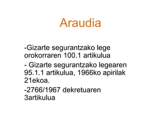 Araudia -Gizarte segurantzako lege orokorraren 100.1 artikulua - Gizarte segurantzako legearen 95.1.1 artikulua, 1966ko apirilak 21ekoa. -2766/1967 dekretuaren 3artikulua 