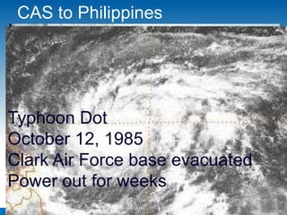 CAS to Philippines



        Limo from the airport with the remaining volumes



Typhoon Dot
October 12, 1985
Clark Air Force base evacuated
Power out for weeks
 