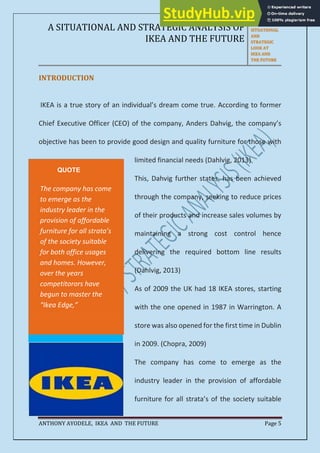 A SITUATIONAL AND STRATEGIC ANALYSIS OF IKEA AND THE FUTURE | PDF