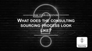 ASK YOUR QUESTION
WHAT DOES THE CONSULTING
SOURCING PROCESS LOOK
LIKE?
 