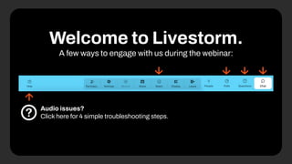 Welcome to Livestorm.
A few ways to engage with us during the webinar:
Audio issues?
Click here for 4 simple troubleshooting steps.
 