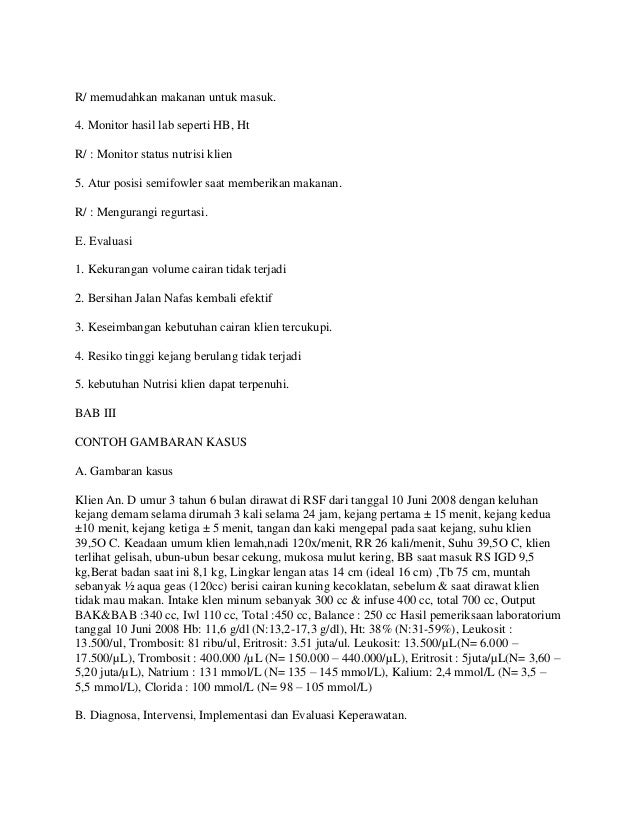 Contoh Askep Resiko Kekurangan Volume Cairan - Simak 