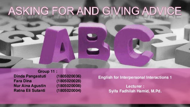 Asking For And Giving Advice English For Interpersonal Interctions I