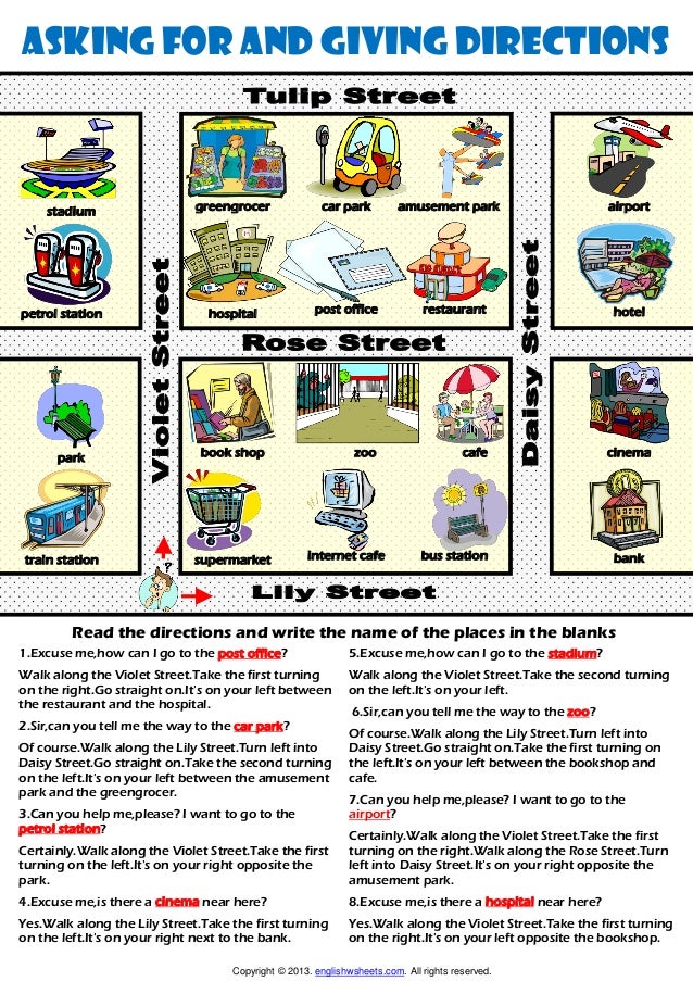 Asking for and giving directions telling the way worksheet