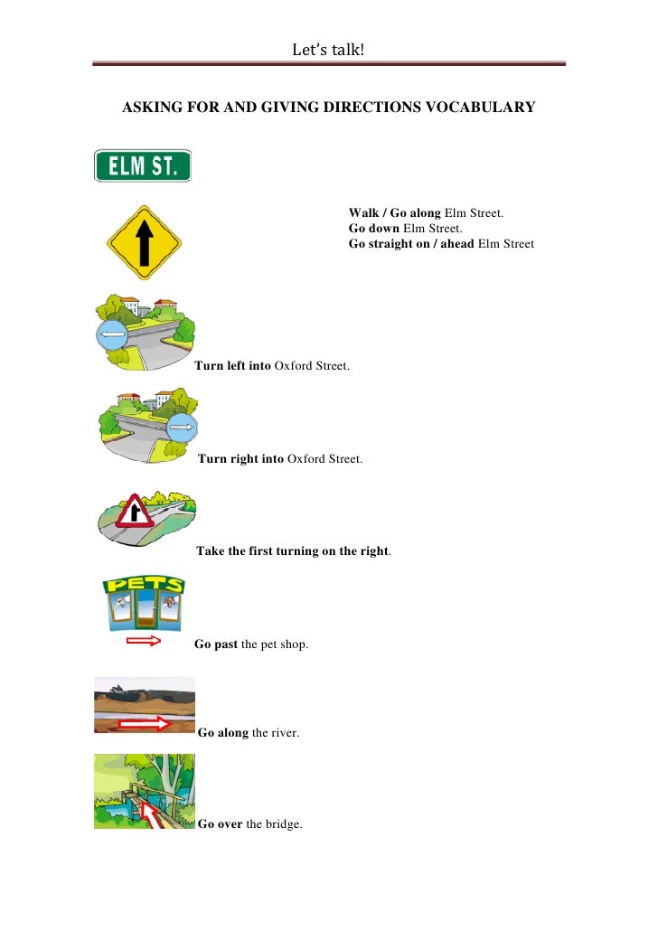 asking for and giving directions vocabulary