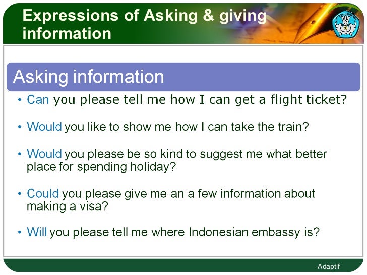 Asking & giving information Asking & giving information