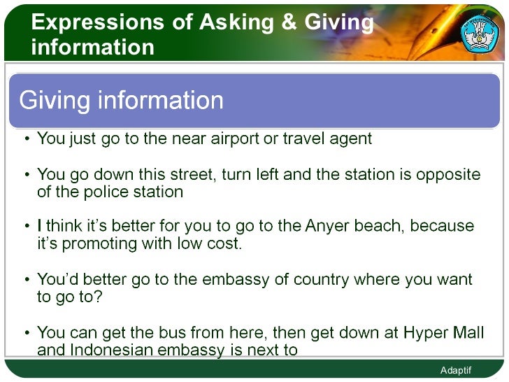 Asking & giving information Asking & giving information