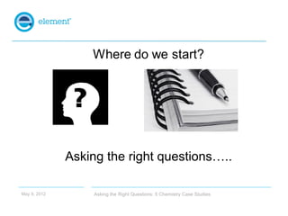 Asking the right questions…..

May 9, 2012        Asking the Right Questions: 5 Chemistry Case Studies
 