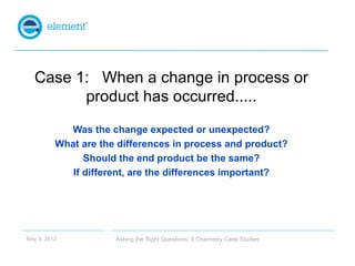 Case 1: When a change in process or
         product has occurred.....
            Was the change expected or unexpected?
...