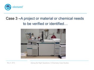 Case 3 –A project or material or chemical needs
         to be verified or identified…




May 9, 2012   Asking the Right ...
