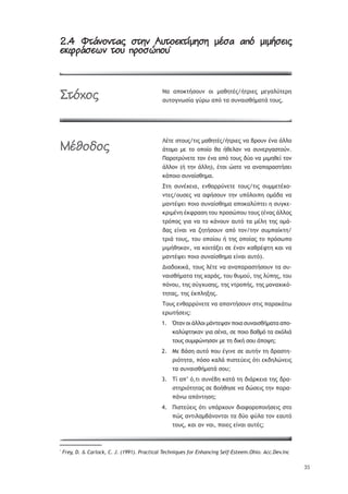 35
2.4 éĄîþĀþĄóĂ ăĄùþ ÖąĄĀ÷üĄñùăù ïăó ó‘Č ûðă÷ûĂ2.4 éĄîþĀþĄóĂ ăĄùþ ÖąĄĀ÷üĄñùăù ïăó ó‘Č ûðă÷ûĂ
÷üĆāîă÷ĉþ ĄĀą ‘āĀăĎ‘Āą÷üĆāîă÷ĉþ ĄĀą ‘āĀăĎ‘Āą*
ŌŞ Ş›ūŧůśŮūŰũ ūŦ —ŞťŤůŚŭ/śůŬŦŢŭ —ŢŠŞŨŸůŢŬŤ
ŞŰůūŠũŴŮŜŞ ŠŸŬŴ Ş›ŷ ůŞ ŮŰũŞŦŮťś—Şůř ůūŰŭ.
ŊŚůŢ ŮůūŰŭ/ůŦŭ —ŞťŤůŚŭ/śůŬŦŢŭ ũŞ şŬūŰũ ŚũŞ řŨŨū
řůū—ū —Ţ ůū ū›ūŜū ťŞ śťŢŨŞũ ũŞ ŮŰũŢŬŠŞŮůūŸũ.
ŏŞŬūůŬŸũŢůŢ ůūũ ŚũŞ Ş›ŷ ůūŰŭ šŸū ũŞ —Ŧ—ŤťŢŜ ůūũ
řŨŨūũ (ś ůŤũ řŨŨŤ), ŚůŮŦ ŹŮůŢ ũŞ ŞũŞ›ŞŬŞŮůśŮŢŦ
ŧř›ūŦū ŮŰũŞŜŮťŤ—Ş.
őůŤ ŮŰũŚŲŢŦŞ, ŢũťŞŬŬŸũŢůŢ ůūŰŭ/ůŦŭ ŮŰ——ŢůŚŲū-
ũůŢŭ/ūŰŮŢŭ ũŞ ŞűśŮūŰũ ůŤũ Ű›ŷŨūŦ›Ť ū—řšŞ ũŞ
—ŞũůŚųŢŦ ›ūŦū ŮŰũŞŜŮťŤ—Ş Ş›ūŧŞŨŸ›ůŢŦ Ť ŮŰŠŧŢ-
ŧŬŦ—ŚũŤ ŚŧűŬŞŮŤ ůūŰ ›ŬūŮŹ›ūŰ ůūŰŭ (ŚũŞŭ řŨŨūŭ
ůŬŷ›ūŭ ŠŦŞ ũŞ ůū ŧřũūŰũ ŞŰůŷ ůŞ —ŚŨŤ ůŤŭ ū—ř-
šŞŭ ŢŜũŞŦ ũŞ ţŤůśŮūŰũ Ş›ŷ ůūũ/ůŤũ ŮŰ—›ŞŜŧůŤ/
ůŬŦř ůūŰŭ, ůūŰ ū›ūŜūŰ ś ůŤŭ ū›ūŜŞŭ ůū ›ŬŷŮŴ›ū
—Ŧ—śťŤŧŞũ, ũŞ ŧūŦůřŪŢŦ ŮŢ ŚũŞũ ŧŞťŬŚűůŤ ŧŞŦ ũŞ
—ŞũůŚųŢŦ ›ūŦū ŮŰũŞŜŮťŤ—Ş ŢŜũŞŦ ŞŰůŷ).
¨ŦŞšūŲŦŧř, ůūŰŭ ŨŚůŢ ũŞ ŞũŞ›ŞŬŞŮůśŮūŰũ ůŞ ŮŰ-
ũŞŦŮťś—ŞůŞ ůŤŭ ŲŞŬřŭ, ůūŰ ťŰ—ūŸ, ůŤŭ ŨŸ›Ťŭ, ůūŰ
›ŷũūŰ, ůŤŭ ŮŸŠŲŰŮŤŭ, ůŤŭ ũůŬū›śŭ, ůŤŭ —ūũŞŲŦŧŷ-
ůŤůŞŭ, ůŤŭ Śŧ›ŨŤŪŤŭ.
ŒūŰŭ ŢũťŞŬŬŸũŢůŢ ũŞ Ş›ŞũůśŮūŰũ ŮůŦŭ ›ŞŬŞŧřůŴ
ŢŬŴůśŮŢŦŭ:
ĽůŞũ ūŦ řŨŨūŦ —řũůŢųŞũ ›ūŦŞ ŮŰũŞŦŮťś—ŞůŞ Ş›ū-1.
ŧŞŨŸűůŤŧŞũ ŠŦŞ ŮŚũŞ, ŮŢ ›ūŦū şŞť—ŷ ůŞ ŮŲŷŨŦř
ůūŰŭ ŮŰ—űŹũŤŮŞũ —Ţ ůŤ šŦŧś ŮūŰ ř›ūųŤ;
ŋŢ şřŮŤ ŞŰůŷ ›ūŰ ŚŠŦũŢ ŮŢ ŞŰůśũ ůŤ šŬŞŮůŤ-2.
ŬŦŷůŤůŞ, ›ŷŮū ŧŞŨř ›ŦŮůŢŸŢŦŭ ŷůŦ ŢŧšŤŨŹũŢŦŭ
ůŞ ŮŰũŞŦŮťś—Şůř ŮūŰ;
ŒŜ Ş›’ ŷ,ůŦ ŮŰũŚşŤ ŧŞůř ůŤ šŦřŬŧŢŦŞ ůŤŭ šŬŞ-3.
ŮůŤŬŦŷůŤůŞŭ ŮŢ şūśťŤŮŢ ũŞ šŹŮŢŦŭ ůŤũ ›ŞŬŞ-
›řũŴ Ş›řũůŤŮŤ;
ŏŦŮůŢŸŢŦŭ ŷůŦ Ű›řŬŲūŰũ šŦŞűūŬū›ūŦśŮŢŦŭ Ůůū4.
›Źŭ ŞũůŦŨŞ—şřũūũůŞŦ ůŞ šŸū űŸŨŞ ůūũ ŢŞŰůŷ
ůūŰŭ, ŧŞŦ Şũ ũŞŦ, ›ūŦŢŭ ŢŜũŞŦ ŞŰůŚŭ;
*
Frey, D. & Carlock, C. J. (1991). Practical Techniques for Enhancing Self-Esteem.Ohio. Acc.Dev.Inc
æĄČćĀĂ
àïúĀöĀĂ
 