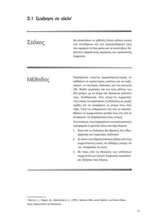 47
3.1 æąøðĄùăù ă÷ üčüýĀ*
ŌŞ Ş›ūŧůśŮūŰũ ūŦ —ŞťŤůŚŭ/śůŬŦŢŭ ŧř›ūŦŞ ŠũŹŮŤ
ůŴũ ŞũůŦŨśųŢŴũ ŧŞŦ ůŴũ ›ŬūŧŞůŞŨśųŢŹũ ůūŰŭ
›ūŰ ŞűūŬūŸũ ůŞ šŰū űŸŨŞ ŧŞŦ ũŞ ŞũŞ›ůŸŪūŰũ šŢ-
ŪŦŷůŤůŢŭ ›ŬūŮŢŧůŦŧśŭ ŞŧŬŷŞŮŤŭ ŧŞŦ ›ŬūŮŴ›Ŧŧśŭ
ŚŧűŬŞŮŤŭ.
ŏŞŬūůŬŸũŢůŢ ůūŰŭ/ůŦŭ ŮŰ——ŢůŚŲūũůŢŭ/ūŰŮŢŭ ũŞ
ŧŞťśŮūŰũ ŮŢ ū—ŷŧŢũůŬūŰŭ ŧŸŧŨūŰŭ ŧŞŦ ũŞ ŮŰţŤ-
ůśŮūŰũ, Ţũ ŮŰũůū—ŜŞ, šŤŨŹŮŢŦŭ ŠŦŞ ůŤũ ŧūŦũŴũŜŞ
(şŨ. ŔŸŨŨū ŢŬŠŞŮŜŞŭ) ŧŞŦ ŠŦŞ ůūŰŭ ŬŷŨūŰŭ ůŴũ
šŸū űŸŨŴũ, —Ţ ůū řůū—ū ›ūŰ şŬŜŮŧŢůŞŦ Ş›ŚũŞũůŜ
ůūŰŭ. ńũŞŨŨŞŧůŦŧř, ŨŚůŢ ŮůūŰŭ/ůŦŭ ŮŰ——ŢůŚŲū-
ũůŢŭ/ūŰŮŢŭ ũŞ ŮŰţŤůśŮūŰũ ůŦŭ šŤŨŹŮŢŦŭ ŮŢ —ŦŧŬŚŭ
ū—řšŢŭ ŧŞŦ ũŞ ŞũŞűŚŬūŰũ ůŤ ŠũŹ—Ť ůūŰŭ ŮůŤũ
ůřŪŤ. ŒūŰŭ/ůŦŭ ŢũťŞŬŬŸũŢůŢ ŢŜůŢ Ůůū ũŞ ›ŬūŮ›Ş-
ťśŮūŰũ ũŞ ŮŰ—űŴũśŮūŰũ —ŢůŞŪŸ ůūŰŭ ŢŜůŢ Ůůū ũŞ
ŞũŞűŚŬūŰũ ůŦŭ šŦŞűūŬŢůŦŧŚŭ ůūŰŭ ŠũŹ—Ţŭ.
őůŤ ŮŰũŚŲŢŦŞ, ůūŰŭ ›ŞŬūůŬŸũŢůŢ ũŞ ŞũŞŮůūŲŞŮůūŸũ
(›ŬūűūŬŦŧř ś ŠŬŞ›ůř) ›řũŴ ŮůŞ ŢŪśŭ ťŚ—ŞůŞ:
ŏūŦŞ Ş›ŷ ůŦŭ šŤŨŹŮŢŦŭ ťŞ ŚşŬŦŮŧŢŭ ›Ŧū ŢũšŦŞ-1.
űŚŬūŰŮŞ ŠŦŞ ›ŢŬŞŦůŚŬŴ ŮŰţśůŤŮŤ;
őŢ ŚŧŞũŢ Ť ŞũůŜšŬŞŮŤ ŧř›ūŦūŰ řŨŨūŰ Ş›ŷ ůūŰŭ2.
ŮŰ——ŢůŚŲūũůŢŭ/ūŰŮŢŭ ũŞ ŞŨŨřŪŢŦŭ ŠũŹ—Ť; Łũ
ũŞŦ, ŞũŞűŚŬŮūŰ ŮŢ ŞŰůŷ.
ŋŢ ›ūŦŢŭ Ş›ŷ ůŦŭ šŤŨŹŮŢŦŭ ůŴũ Ű›ŷŨūŦ›Ŵũ3.
ŮŰ——ŢůŢŲŷũůŴũ/ūŰŮŹũ šŦŞűŴũŢŜŭ ›ŢŬŦŮŮŷůŢ-
Ŭū; ńŪśŠŤŮŢ ůūŰŭ ŨŷŠūŰŭ.
*
Warren, L., Hogan, M., Deketelaere, A. (1997). Balance Who cares? Dublin: An Roinn Oidea-
chais, Department of Education.
æĄČćĀĂ
àïúĀöĀĂ
 