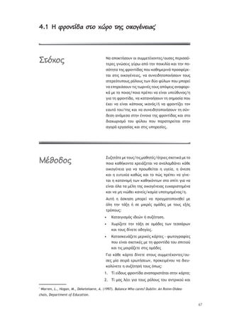 67
4.1 Û ĆāĀþĄñöó ăĄĀ ćĎāĀ ĄùĂ ĀûüĀõïþ÷ûóĂ4.1 Û ĆāĀþĄñöó ăĄĀ ćĎāĀ ĄùĂ ĀûüĀõïþ÷ûóĂ*
ŌŞ Ş›ūŧůśŮūŰũ ūŦ ŮŰ——ŢůŚŲūũůŢŭ/ūŰŮŢŭ ›ŢŬŦŮŮŷ-
ůŢŬŢŭ ŠũŹŮŢŦŭ ŠŸŬŴ Ş›ŷ ůŤũ ›ūŦŧŦŨŜŞ ŧŞŦ ůŤũ ›ū-
ŮŷůŤůŞ ůŤŭ űŬūũůŜšŞŭ ›ūŰ ŧŞťŤ—ŢŬŦũř ›ŬūŮűŚŬŢ-
ůŞŦ ŮůŦŭ ūŦŧūŠŚũŢŦŢŭ, ũŞ ŮŰũŢŦšŤůū›ūŦśŮūŰũ ůūŰŭ
ŮůŢŬŢŷůŰ›ūŰŭ ŬŷŨūŰŭ ůŴũ šŸū űŸŨŴũ ›ūŰ —›ūŬŢŜ
ũŞ Ţ›ŤŬŢřŮūŰũ ůŦŭ ůŴŬŦũŚŭ ůūŰŭ Ş›ŷųŢŦŭ ŞũŞűūŬŦ-
ŧř —Ţ ůū ›ūŦūŭ/›ūŦŞ ›ŬŚ›ŢŦ ũŞ ŢŜũŞŦ Ű›ŢŸťŰũūŭ/Ť
ŠŦŞ ůŤ űŬūũůŜšŞ, ũŞ ŧŞůŞũūśŮūŰũ ůŤ ŮŤ—ŞŮŜŞ ›ūŰ
ŚŲŢŦ ũŞ ŢŜũŞŦ ŧř›ūŦūŭ ŦŧŞũŷŭ/ś ũŞ űŬūũůŜţŢŦ ůūũ
ŢŞŰůŷ ůūŰ/ůŤŭ ŧŞŦ ũŞ ŮŰũŢŦšŤůū›ūŦśŮūŰũ ůŤ ŮŸũ-
šŢŮŤ Şũř—ŢŮŞ ŮůŤũ ŚũũūŦŞ ůŤŭ űŬūũůŜšŞŭ ŧŞŦ Ůůū
šŦŞŲŴŬŦŮ—ŷ ůūŰ űŸŨūŰ ›ūŰ ›ŞŬŞůŤŬŢŜůŞŦ ŮůŤũ
ŞŠūŬř ŢŬŠŞŮŜŞŭ ŧŞŦ ŮůŦŭ Ű›ŤŬŢŮŜŢŭ.
őŰţŤůřůŢ —Ţ ůūŰŭ/ůŦŭ —ŞťŤůŚŭ/śůŬŦŢŭ ŮŲŢůŦŧř —Ţ ůū
›ūŦŞ ŧŞťśŧūũůŞ ŲŬŢŦřţŢůŞŦ ũŞ ŞũŞŨŞ—şřũŢŦ ŧřťŢ
ūŦŧūŠŚũŢŦŞ ŠŦŞ ũŞ ›ŬūŴťŢŜůŞŦ Ť ŰŠŢŜŞ, Ť řũŢŮŤ
ŧŞŦ Ť ŢŰůŰŲŜŞ ŧŞťŹŭ ŧŞŦ ůū ›Źŭ ›ŬŚ›ŢŦ ũŞ ŠŜũŢ-
ůŞŦ Ť ŧŞůŞũū—ś ůŴũ ŧŞťŤŧŷũůŴũ Ůůū Ů›ŜůŦ ŠŦŞ ũŞ
ŢŜũŞŦ ŷŨŞ ůŞ —ŚŨŤ ůŤŭ ūŦŧūŠŚũŢŦŞŭ ŢŰŲŞŬŦŮůŤ—ŚũŞ
ŧŞŦ ũŞ —Ť ũŦŹťŢŦ ŧŞũŢŜŭ/ŧŞ—ŜŞ Ű›ūůŦ—Ť—Śũūŭ/Ť.
ŁŰůś Ť řŮŧŤŮŤ —›ūŬŢŜ ũŞ ›ŬŞŠ—Şůū›ūŦŤťŢŜ —Ţ
ŷŨŤ ůŤũ ůřŪŤ ś ŮŢ —ŦŧŬŚŭ ū—řšŢŭ —Ţ ůūŰŭ ŢŪśŭ
ůŬŷ›ūŰŭ:
ŉŞůŞŦŠŦŮ—ŷŭ ŦšŢŹũ ś ŮŰţśůŤŮŤ.•
ŕŴŬŜţŢůŢ ůŤũ ůřŪŤ ŮŢ ū—řšŢŭ ůŴũ ůŢŮŮřŬŴũ•
ŧŞŦ ůūŰŭ šŜũŢůŢ ūšŤŠŜŢŭ.
ŉŞůŞŮŧŢŰřţŢůŢ —ŢŬŦŧŚŭ ŧřŬůŢŭ - űŴůūŠŬŞűŜŢŭ•
›ūŰ ŢŜũŞŦ ŮŲŢůŦŧŚŭ —Ţ ůŤ űŬūũůŜšŞ ůūŰ Ů›ŦůŦūŸ
ŧŞŦ ůŦŭ —ūŦŬřţŢůŢ ŮůŦŭ ū—řšŢŭ
ŃŦŞ ŧřťŢ ŧřŬůŞ šŜũŢůŢ ŮůūŰŭ ŮŰ——ŢůŚŲūũůŢŭ/ūŰ-
ŮŢŭ —ŜŞ ŮŢŦŬř ŢŬŴůśŮŢŴũ, ›ŬūŧŢŦ—ŚũūŰ ũŞ šŦŢŰ-
ŧūŨŸũŢůŢ Ť ŮŰţśůŤŮś ůūŰŭ ŷ›Ŵŭ:
ŒŜ ŢŜšūŰŭ űŬūũůŜšŞ ŞũŞ›ŞŬŦŮůřůŞŦ ŮůŤũ ŧřŬůŞ;1.
ŒŜ —Şŭ ŨŚŢŦ ŠŦŞ ůūŰŭ ŬŷŨūŰŭ ůūŰ ŞũůŬŦŧūŸ ŧŞŦ2.
*
Warren, L., Hogan, M., Deketelaere, A. (1997). Balance Who cares? Dublin: An Roinn Oidea-
chais, Department of Education.
æĄČćĀĂ
àïúĀöĀĂ
 