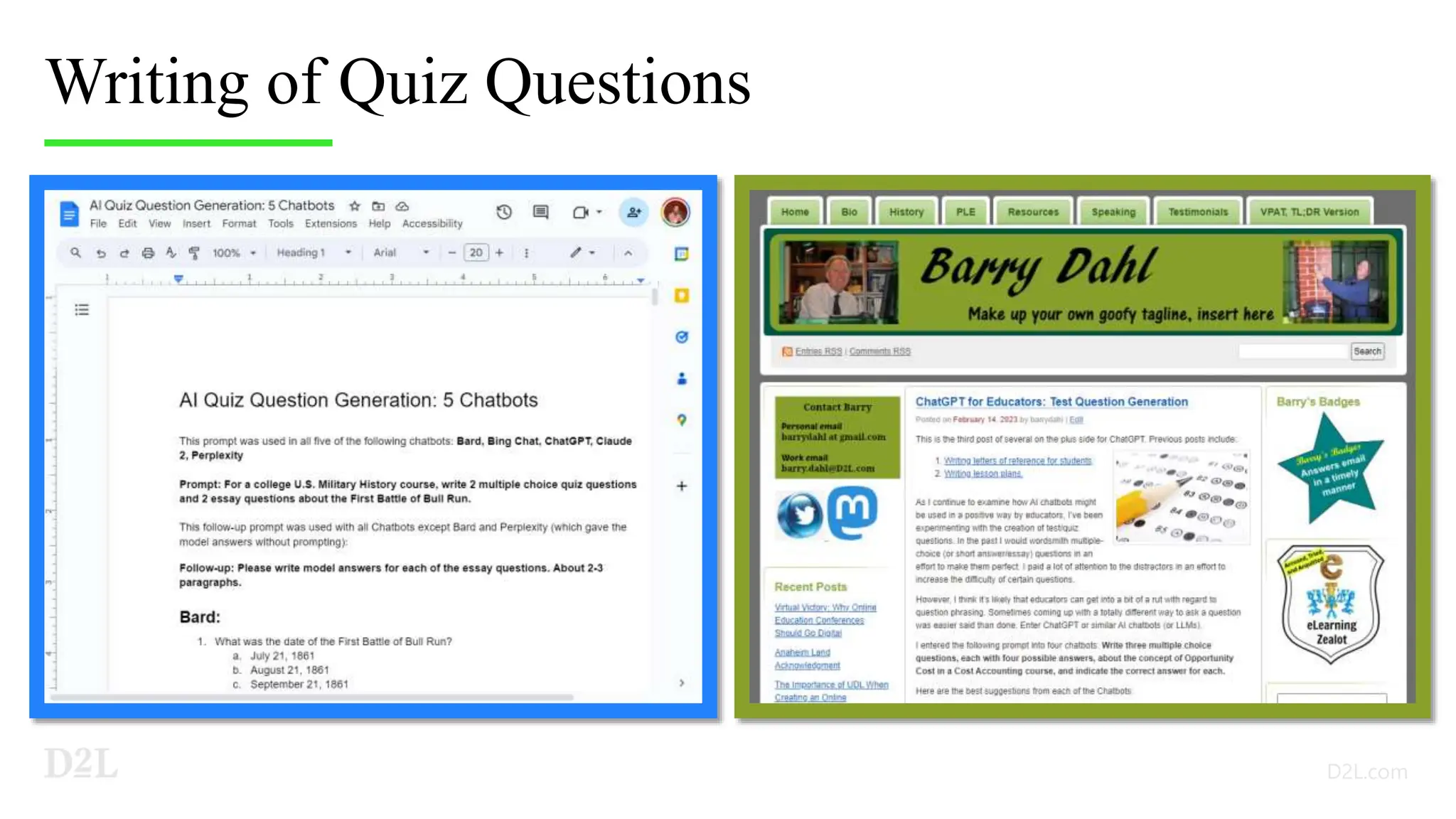 Writing of Quiz Questions
 