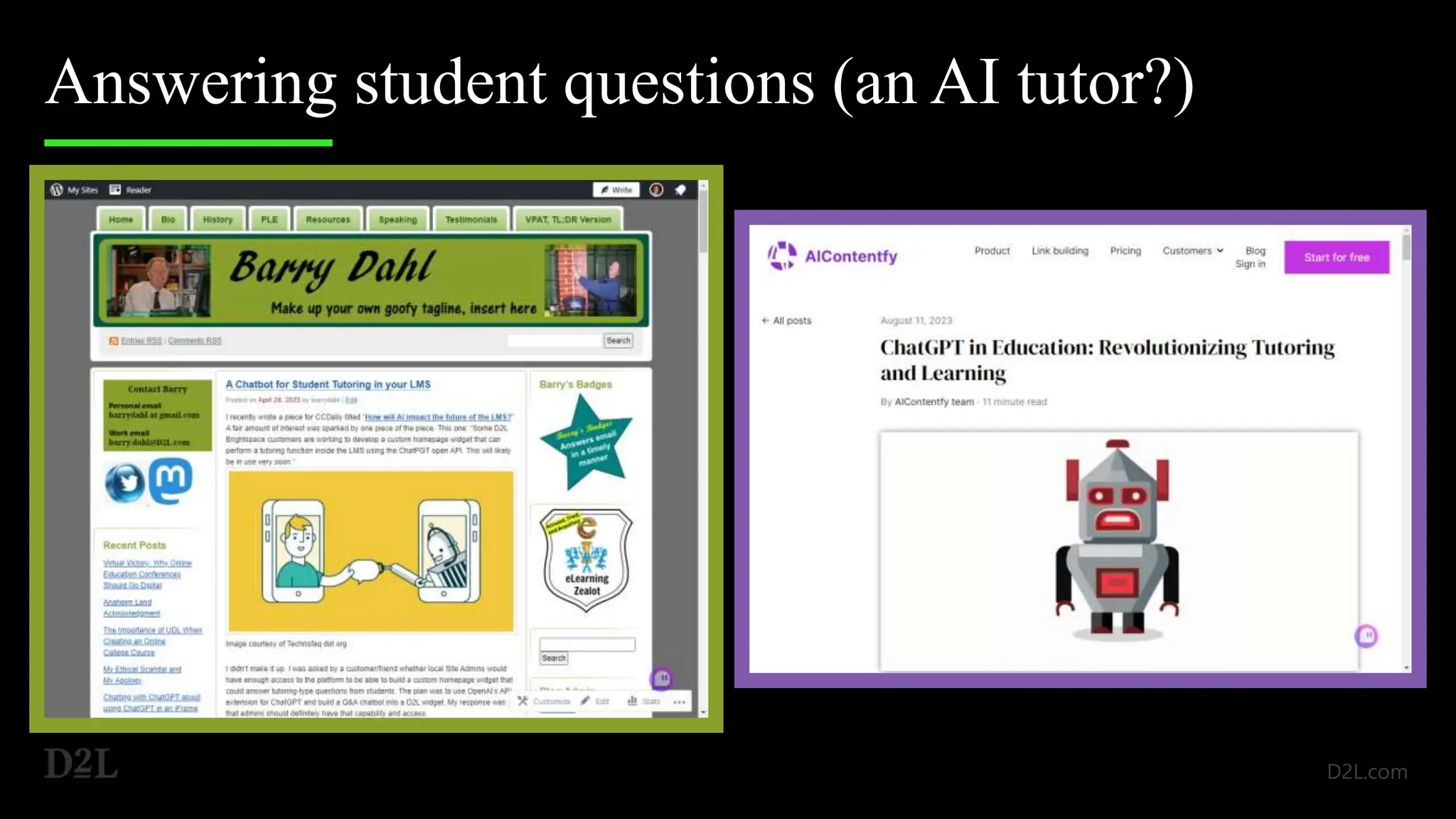 Answering student questions (an AI tutor?)
 