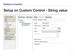 Building on Properties
Setup on Custom Control - String value
4
 