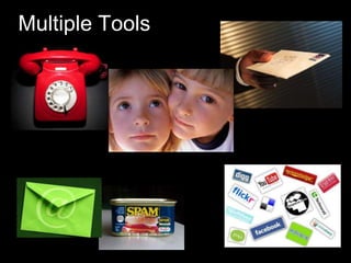 Multiple Tools
 Face-to-face
– ALWAYS the best
– This is what brings in the
 Phone
– be natural
– money
 E-mail
– can work VERY effectively
– see my e-course
 