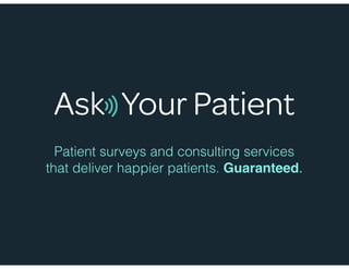 Patient surveys and consulting services
that deliver happier patients. Guaranteed.
 