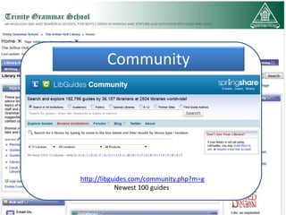 Community




http://libguides.com/community.php?m=g
            Newest 100 guides
 