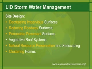 Serenbe: A Prototype Community for SustainabilityLand PreservationSerenbe is 900 Acres in the Heart of 40,000 AcresMaster Plan 80% Green SpaceLimited to 220 Building Sites    Including Live/Work, CommercialStorm Water ManagementRunoff Directed into Vegetated	Filter Strips and Shallow   Channels of Dense VegetationOrganic Farm