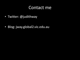 All images CC licencedSlides 1 & 4 by the authorSlide 3 http://www.flickr.com/photos/catspyjamasnz/3118564555/Slide 6http://www.flickr.com/photos/imuttoo/4180839802/Slide 7 http://www.flickr.com/photos/langwitches/5800890007/Slide 8http://www.flickr.com/photos/suewaters/2673475018/in/photostream/