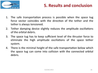 1. The safe transportation process is possible when the space tug
force vector coincides with the direction of the tether ...
