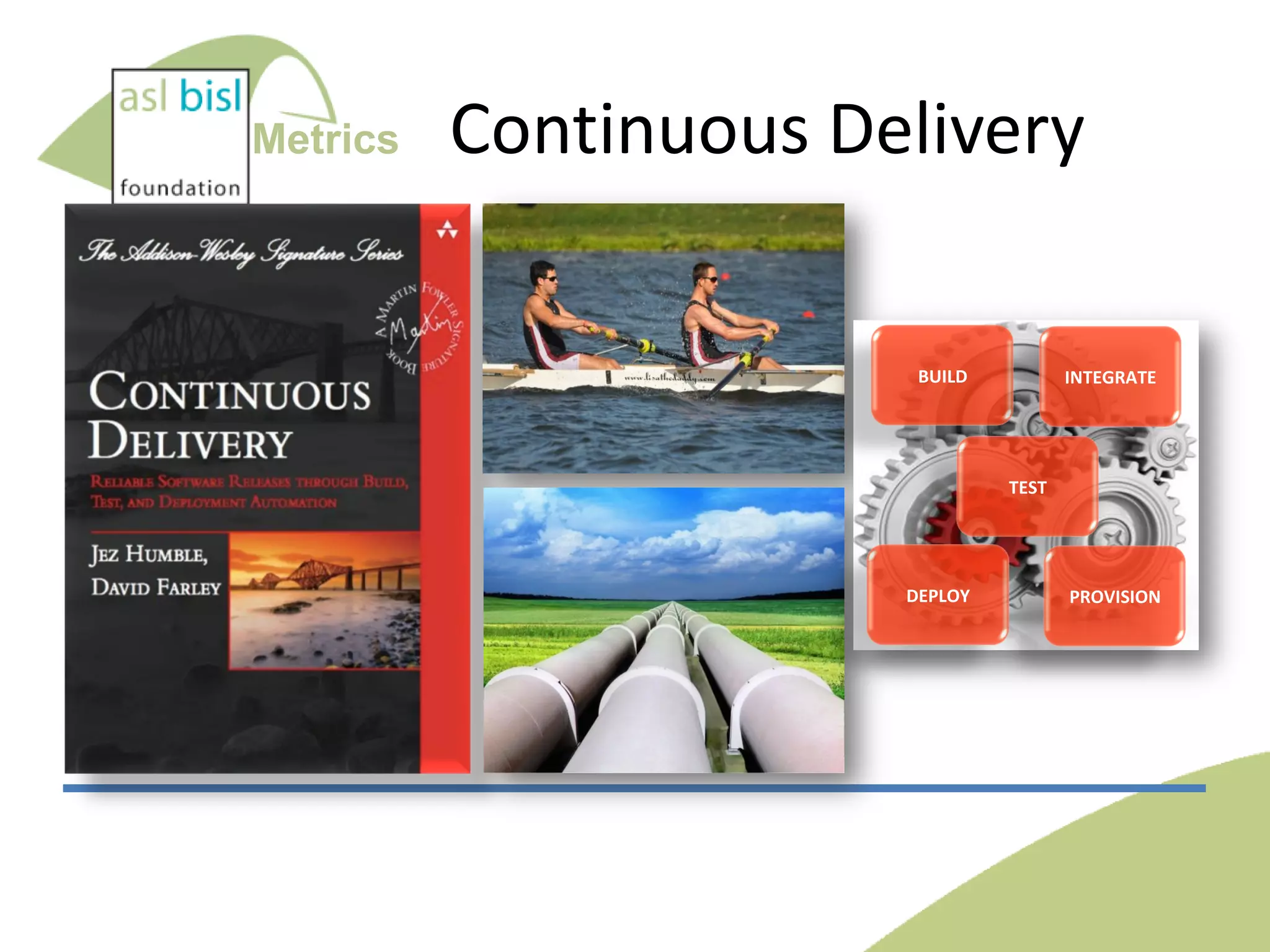 Metrics

Continuous Delivery

BUILD

INTEGRATE

TEST

DEPLOY

PROVISION

 