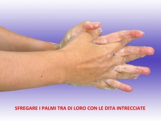 SFREGARE I PALMI TRA DI LORO CON LE DITA INTRECCIATE
 
