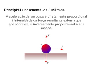 Princípio Fundamental da Dinâmica
 A aceleração de um corpo é diretamente proporcional
     à intensidade da força resultante externa que
   age sobre ele, e inversamente proporcional a sua
                         massa.
 