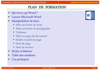 Formation des outils Bureautiques (Word, Excel,Powerpoint) | PDF