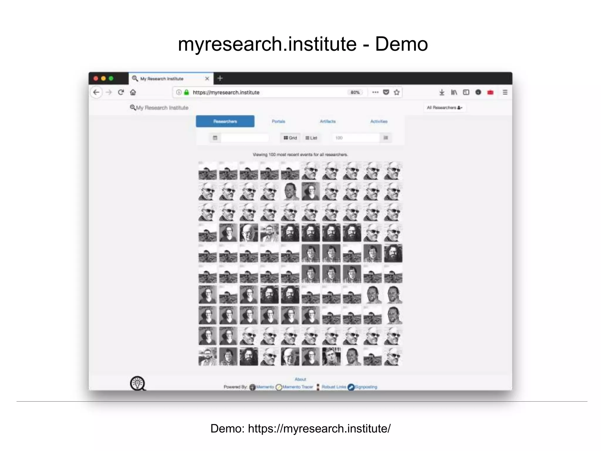 @mart1nkle1n
A Vision of the Library’s Role in Archiving Scholarly Artifacts
ASLI 2019, Phoenix, AZ, 01/09/2019
myresearch.institute - Demo
Demo: https://myresearch.institute/
 