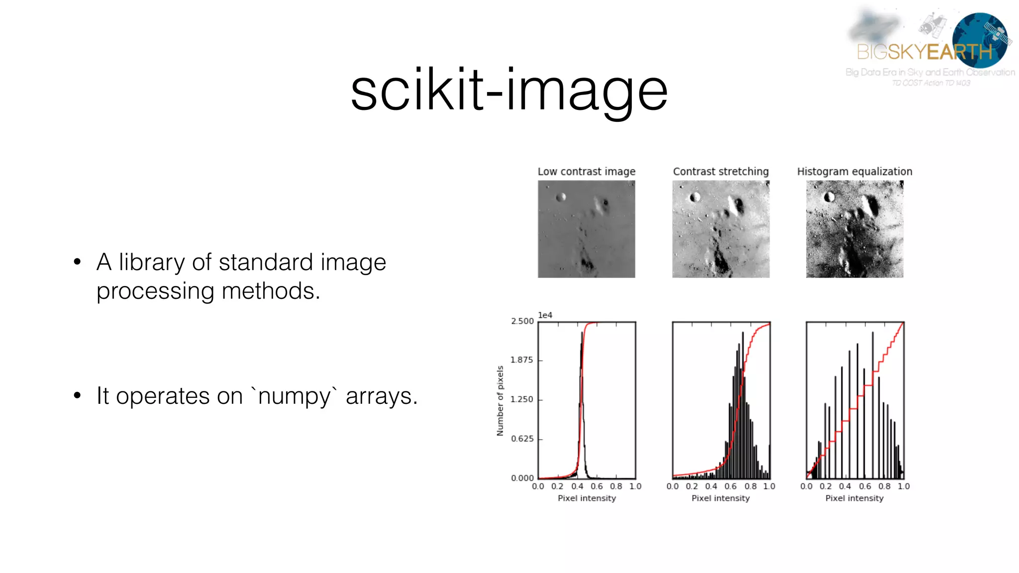 scikit-image • A library of standard image processing methods. • It operates on `numpy` arrays. 
