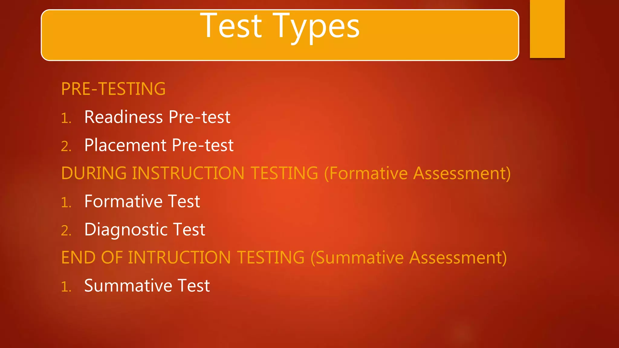 Test and Assessment Types | PPTX