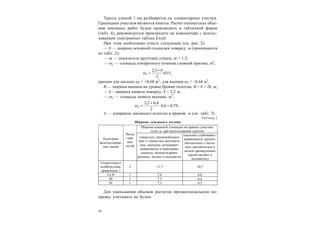 14
Трасса длиной 1 км разбивается на элементарные участки.
Границами участков являются пикеты. Расчет попикетных объе-
мов земляных работ будем производить в табличной форме
(табл. 4), рекомендуется производить на компьютере с исполь-
зованием электронных таблиц Exсel.
При этом необходимо учесть следующее (см. рис. 2):
— b — ширина основной площадки поверху, м (принимается
по табл. 2);
— m — показатель крутизны откоса, m = 1,5;
— 1 — площадь поперечного сечения сливной призмы, м2
,
,15,0
2
3,2
1
b

причем для насыпи 1 = +0,68 м2
, для выемки 1 = –0,68 м2
.
B — ширина выемки на уровне бровки полотна; В = b + 2k, м;
— k – ширина кювета поверху, k = 2,2 м;
— 2 — площадь кювета выемки, м2
,
;78,06,0
2
4,02,2
2 


 — уширение земляного полотна в кривой, м (см. табл. 3).
Таблица 2
Ширина земляного полона
Для уменьшения объемов расчетов призматоидальную по-
правку учитывать не будем.
Ширина основной площадки на прямых участках
пути, м, при использовании грунтов
Категория
железнодорож-
ных линий
Число
глав-
ных
путей
глинистых, крупнообломоч-
ных с глинистым заполните-
лем, скальных легковывет-
ривающихся и выветрива-
ющихся, песков недрени-
рующих, мелких и пылеватых
скальных слабовывет-
ривающихся, крупно-
обломочных с песча-
ным заполнителем и
песков дренирующих
(кроме мелких и
пылеватых)
Скоростные и
особогрузона-
пряженные, I
2 11,7 10,7
I и II 1 7,6 6,6
III 1 7,3 6,4
IV 1 7,1 6,2
 