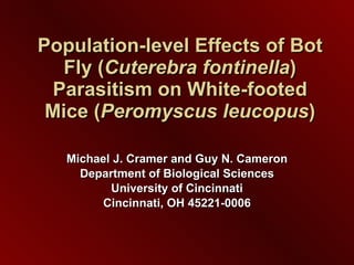 Population-level Effects of Bot Fly ( Cuterebra fontinella ) Parasitism on White-footed Mice ( Peromyscus leucopus ) Michael J. Cramer and Guy N. Cameron Department of Biological Sciences University of Cincinnati Cincinnati, OH 45221-0006 