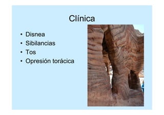 Clínica
•   Disnea
•   Sibilancias
•   Tos
•   Opresión torácica
 