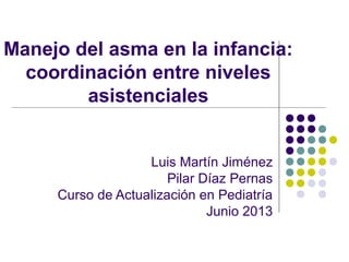 Manejo del asma en la infancia:
coordinación entre niveles
asistenciales
Luis Martín Jiménez
Pilar Díaz Pernas
Curso de Actualización en Pediatría
Junio 2013
 